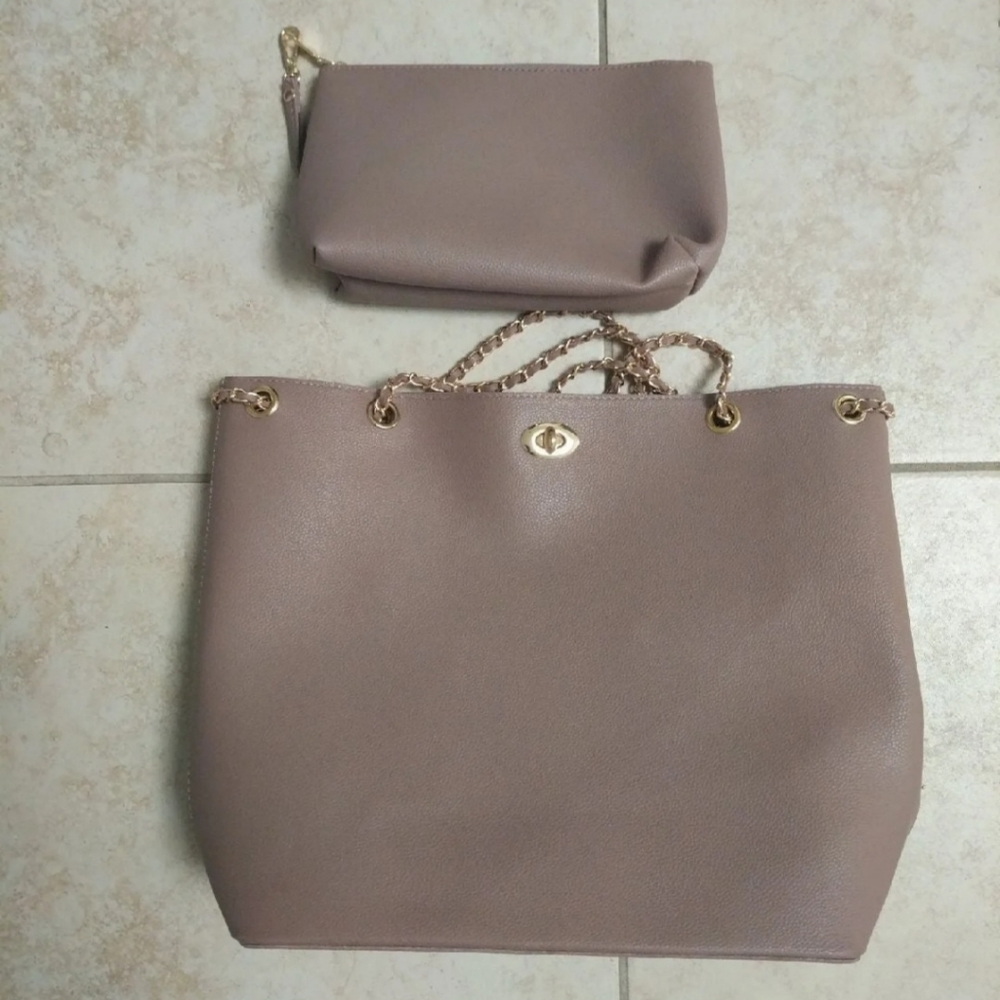 Large Mauve Tote Purse w/ Small Clutch